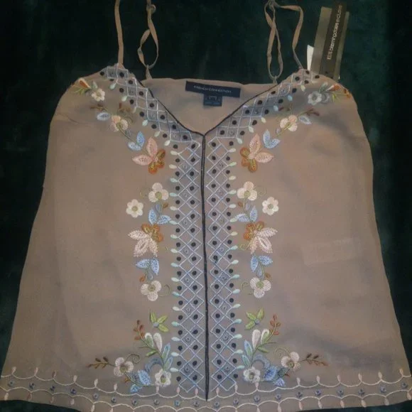 French Connection Embroidered Blush Cami Top Sz 0 - Picture 2 of 10
